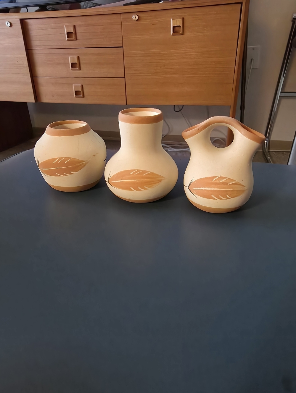 Hand-painted with authentic Desert Pueblo motifs in buckskin hues/set Of Three